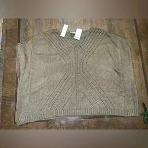 Chicos Womens Poncho Sweater Beige Short Sleeve Open Knit Pullover